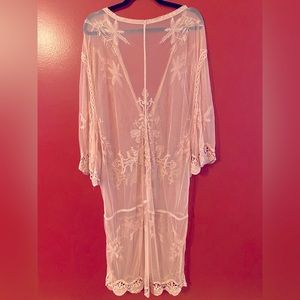 Pink lace overlay kimono
